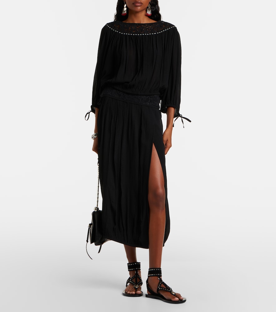 Isabel Marant Nilma guipure lace-trimmed silk midi skirt