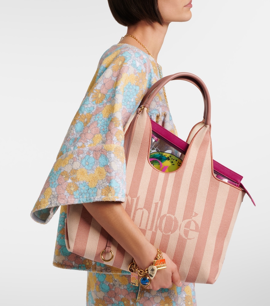 Chloé Chloé Stripy Large logo canvas tote bag