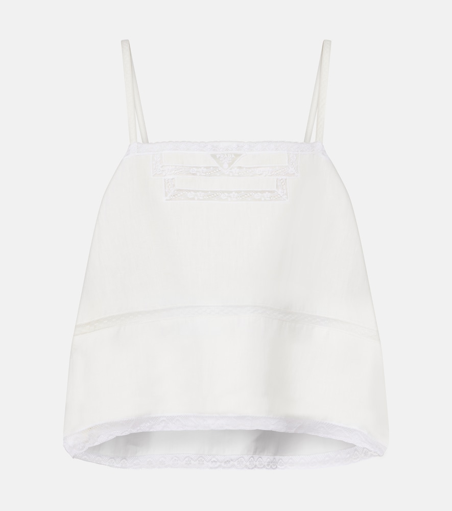 Top in lino con pizzo