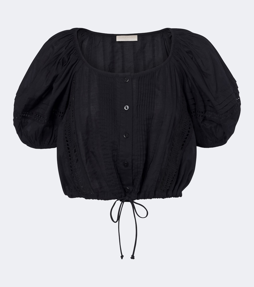 Top cropped Clara in cotone con ricamo