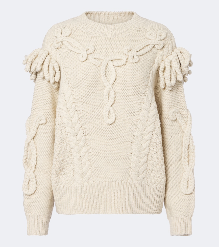 Marant Etoile Katria Cable-Knit Fringed Wool Cashmere Sweater