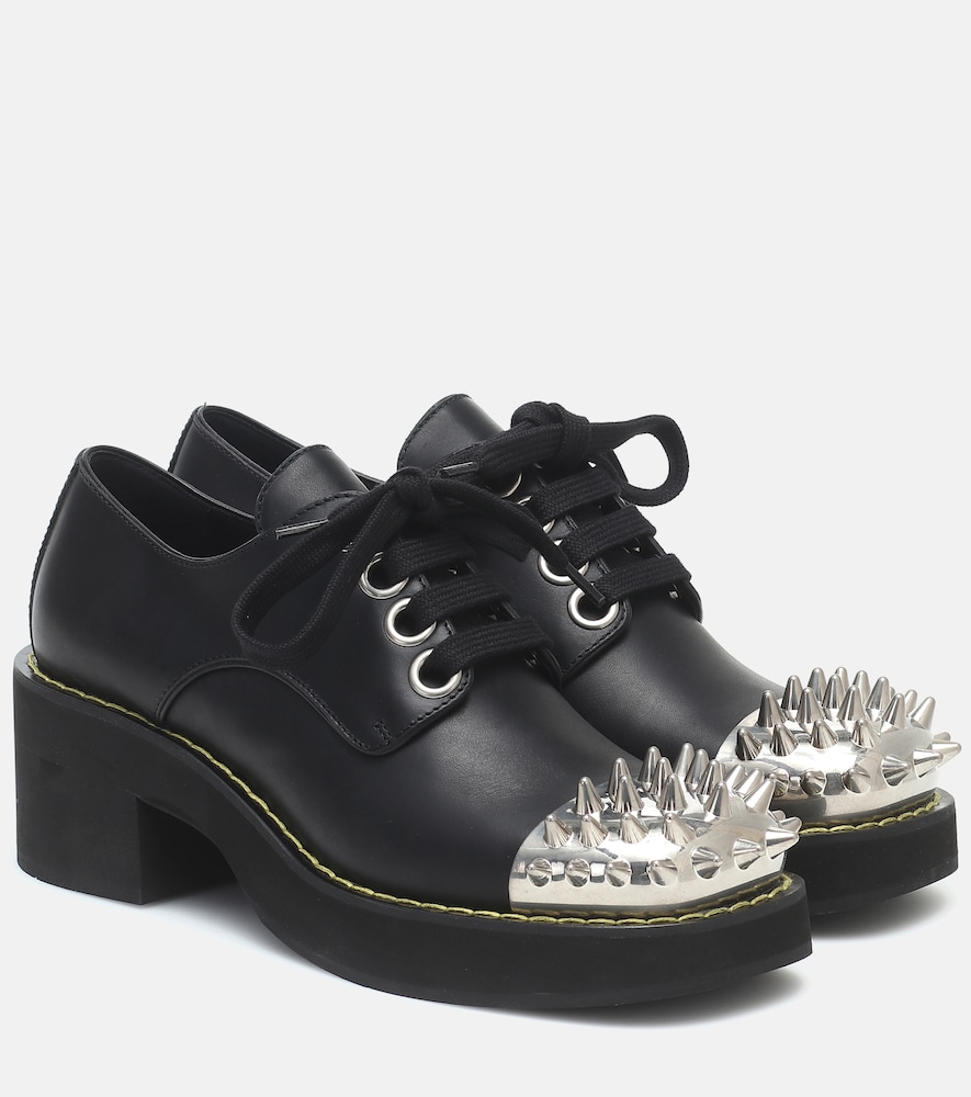 Miu Miu Women's Black Embellished Leather Derby Shoes UK Size 7 - Mytheresa