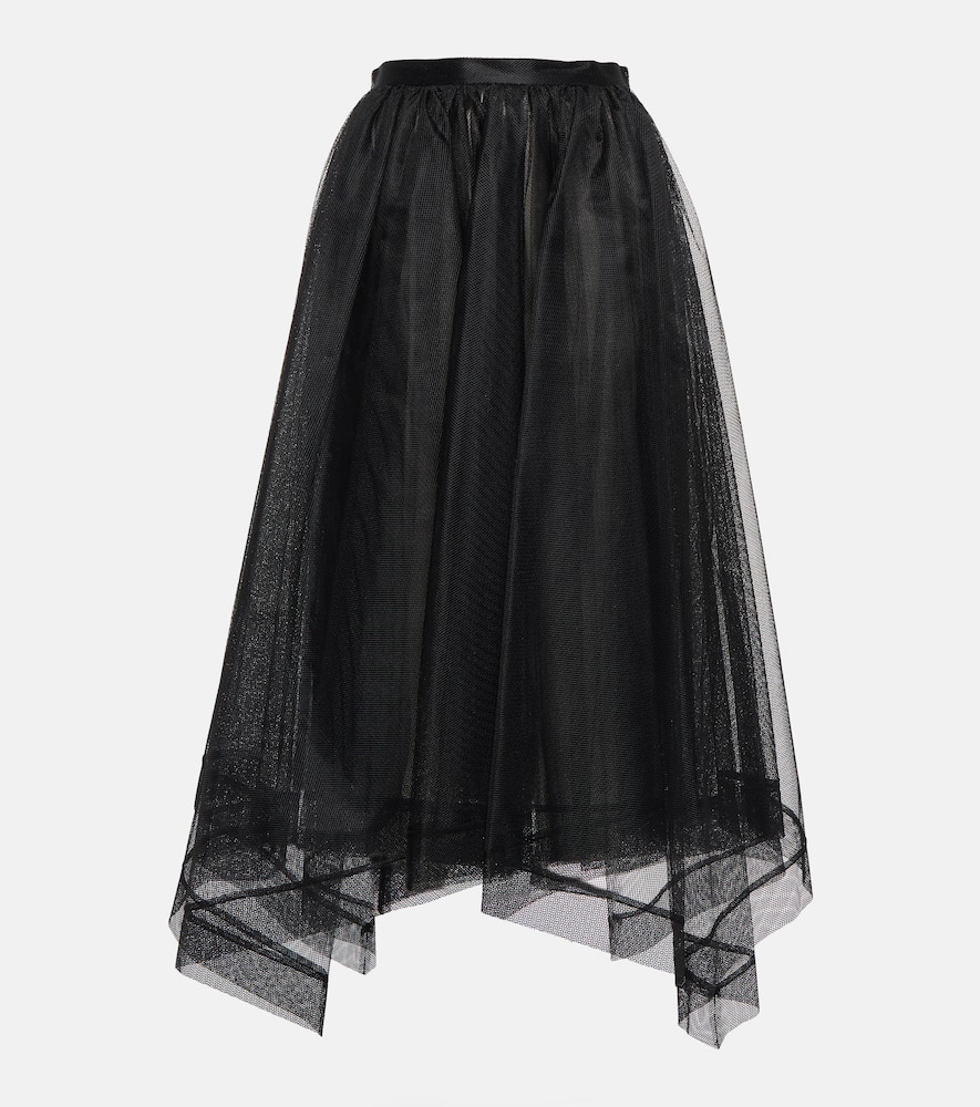 Shop Alexander Mcqueen Asymmetrical Tiered Tulle Midi Skirt In Black