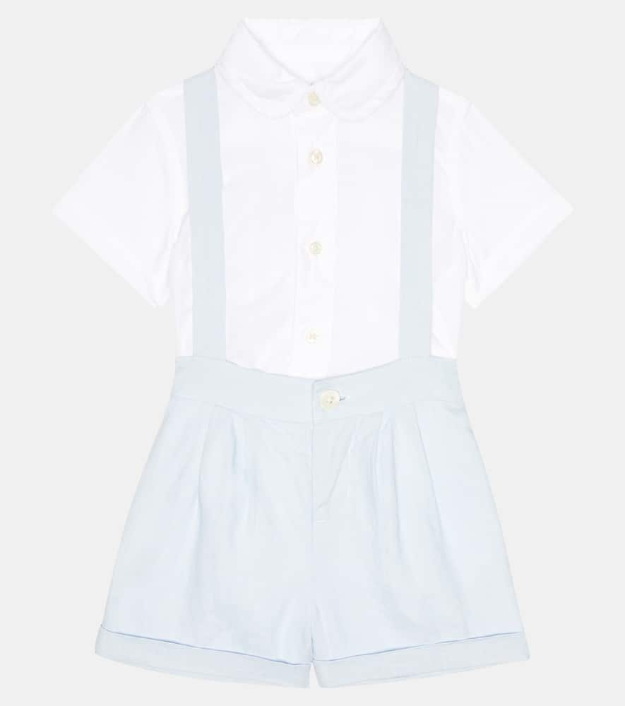 Polo Ralph Lauren Baby Cotton And Linen Shirt And Overalls Set In Beryl Blue/white