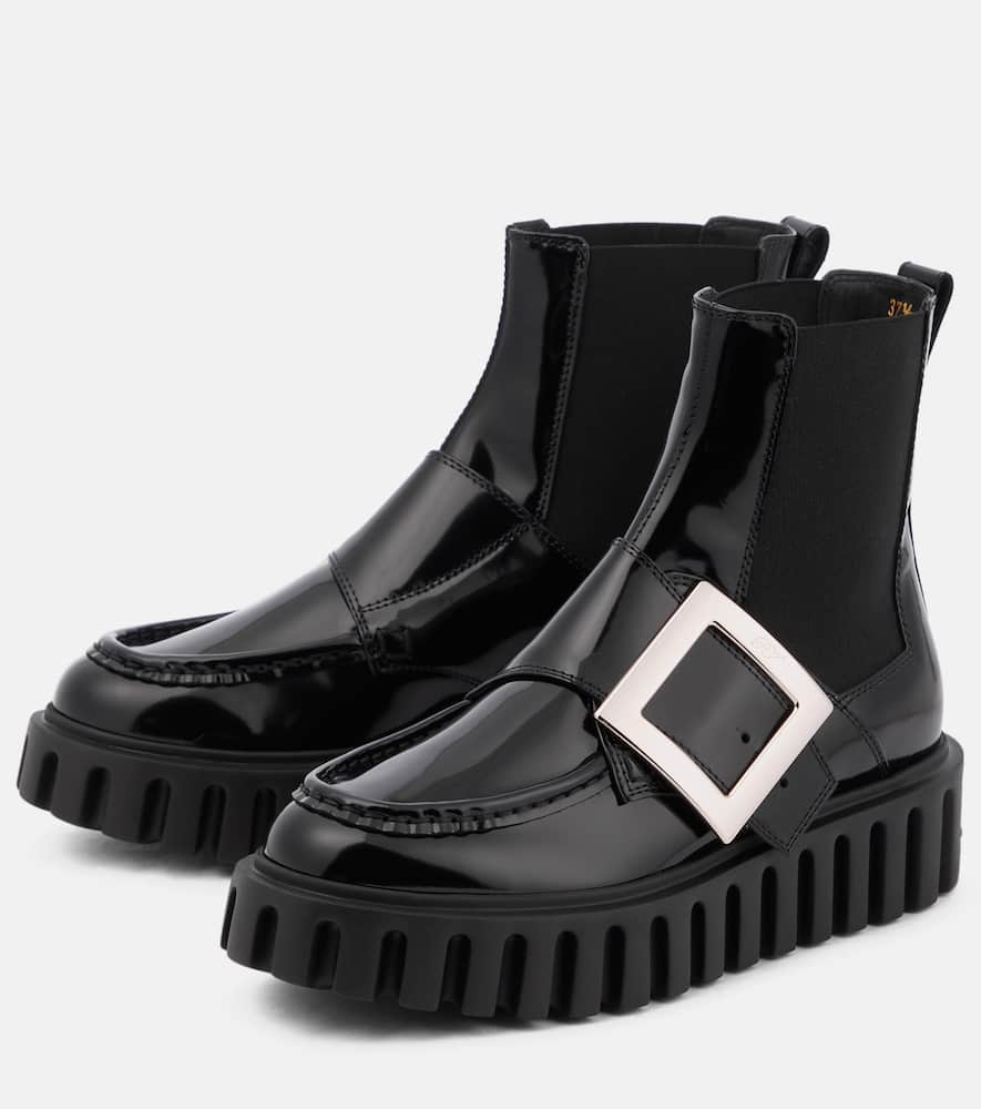 Shop Roger Vivier Viv' Go-thick Leather Platform Chelsea Boots In Nero