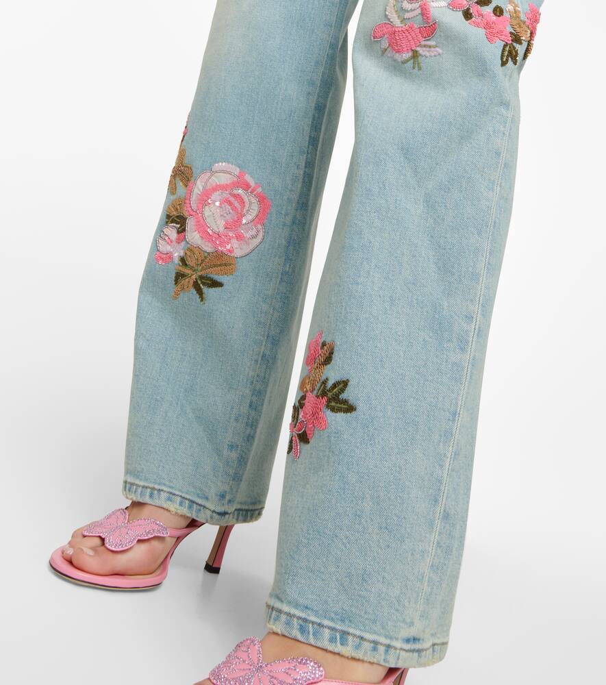 Shop Blumarine Embroidered High-rise Straight Jeans In Sterling Blue