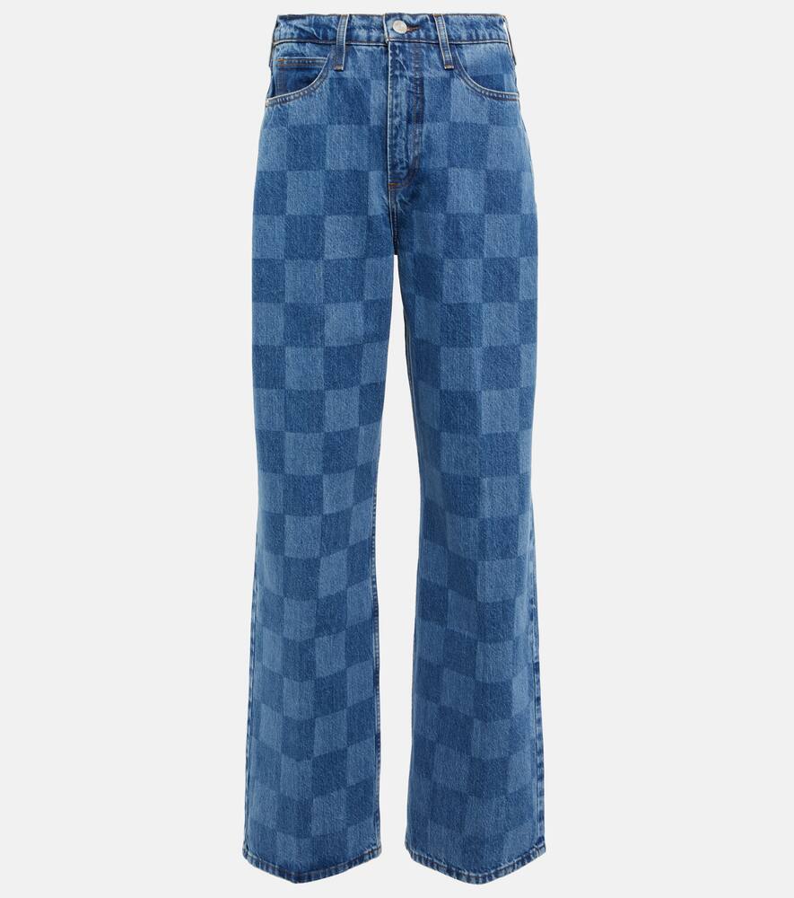 Frame Le High N Tight High-rise Wide-leg Checked Jeans In Indigo Check