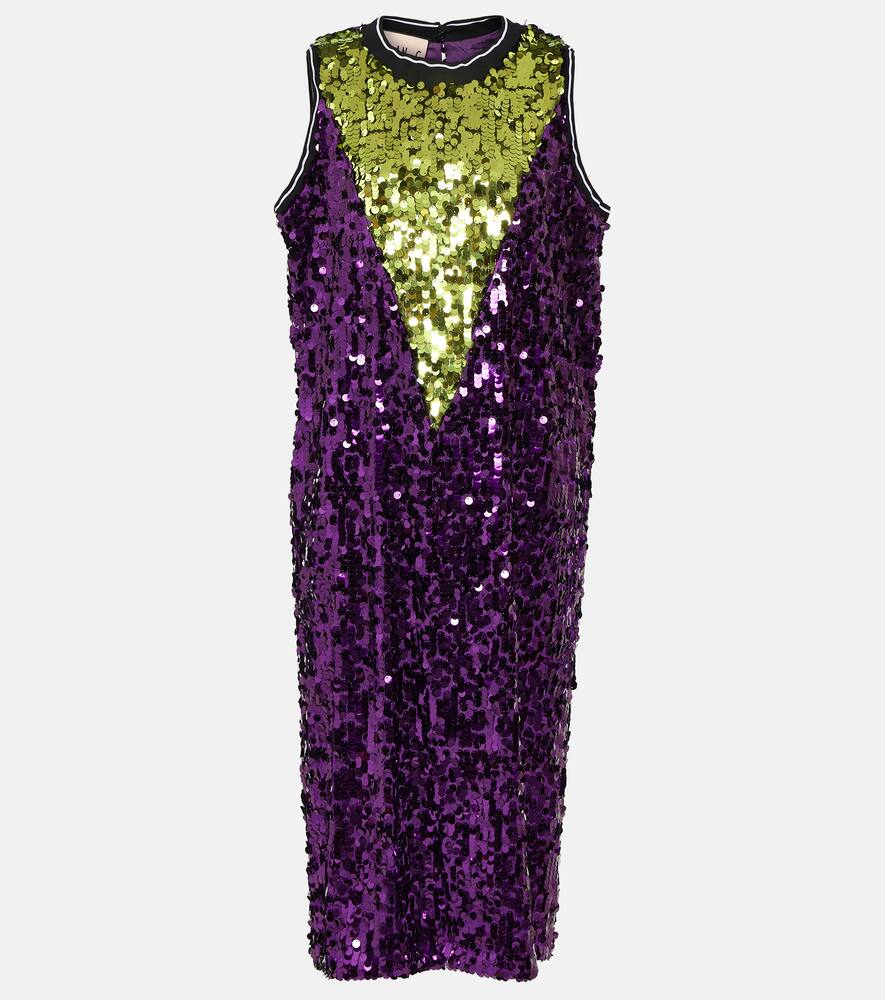 Plan C V-yoke Sequin Sleeveless Midi Dress In Purple