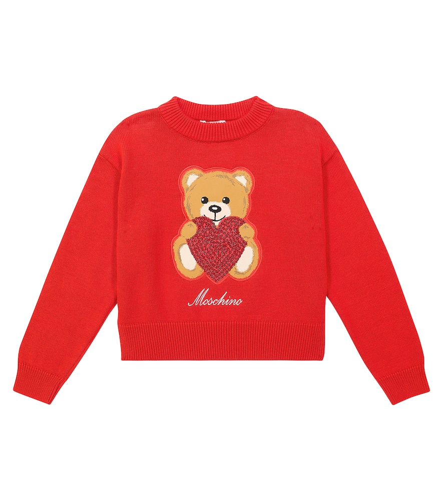 Moschino Teddy Bear Cotton And Wool Sweater In Red