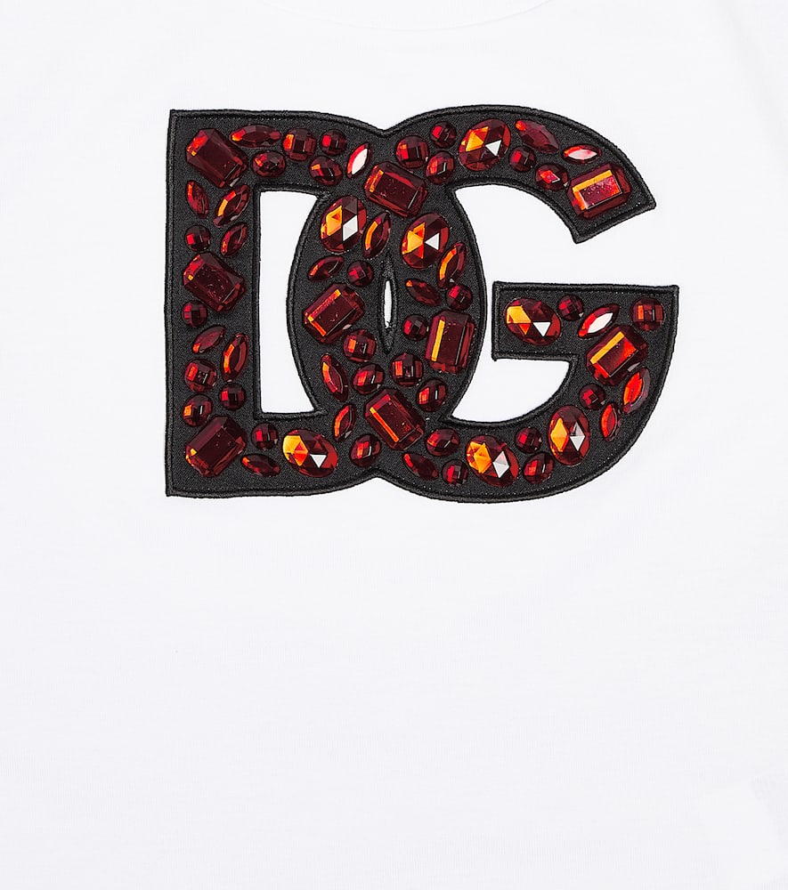 Dolce & Gabbana Girl's Rhinestone Embellished Interlocked Logo-print T-shirt In White