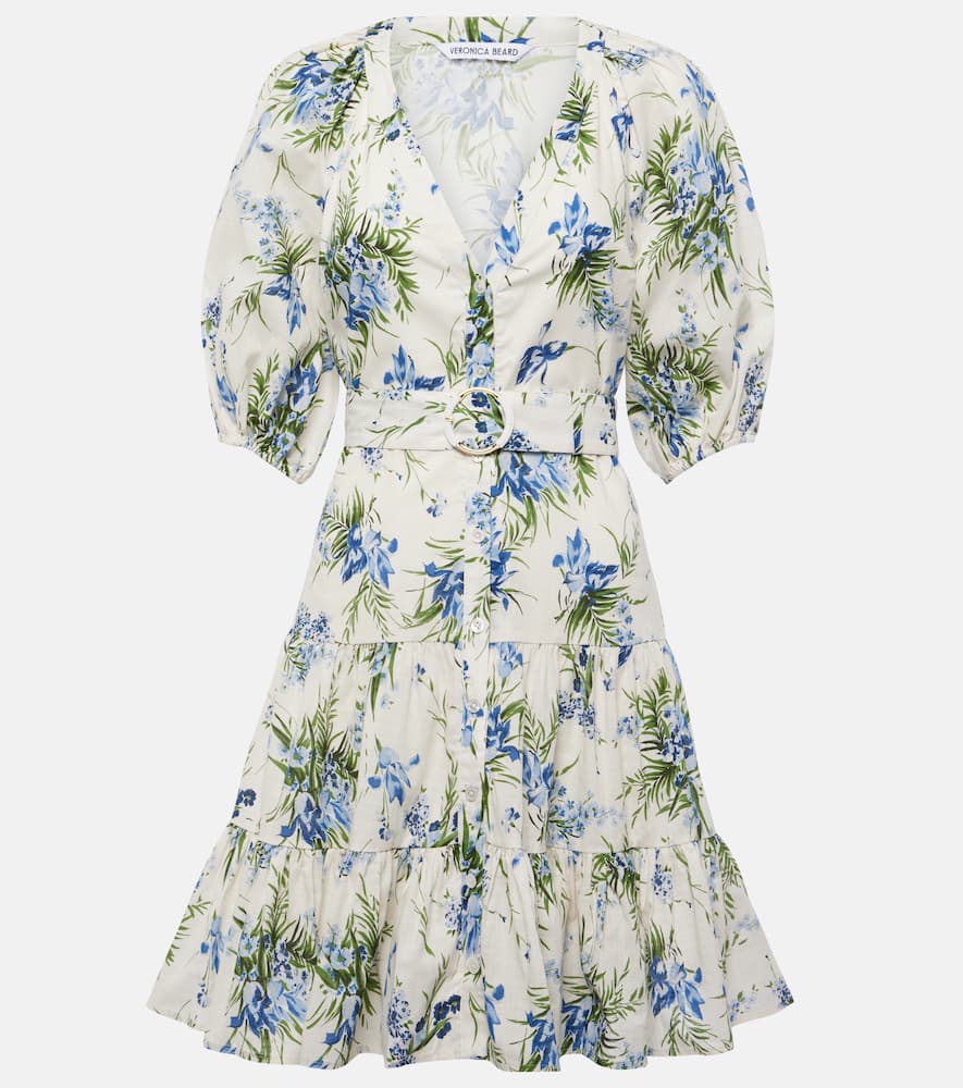 Veronica Beard Dewey Belted Floral-print Cotton-gauze Mini Dress In White