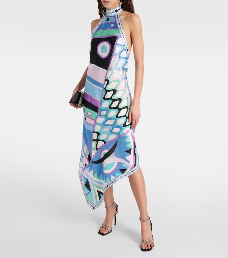 Shop Pucci Vivara Halterneck Silk Midi Dress In Multicoloured