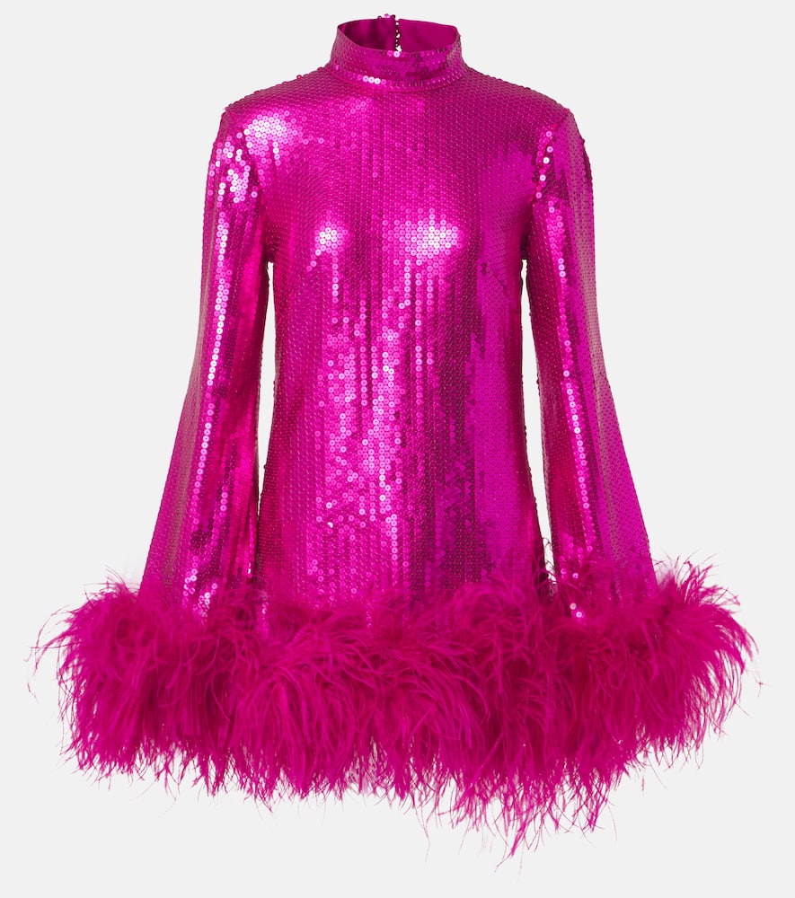 Taller Marmo Gina Sequined Feather-trimmed Minidress In Pink