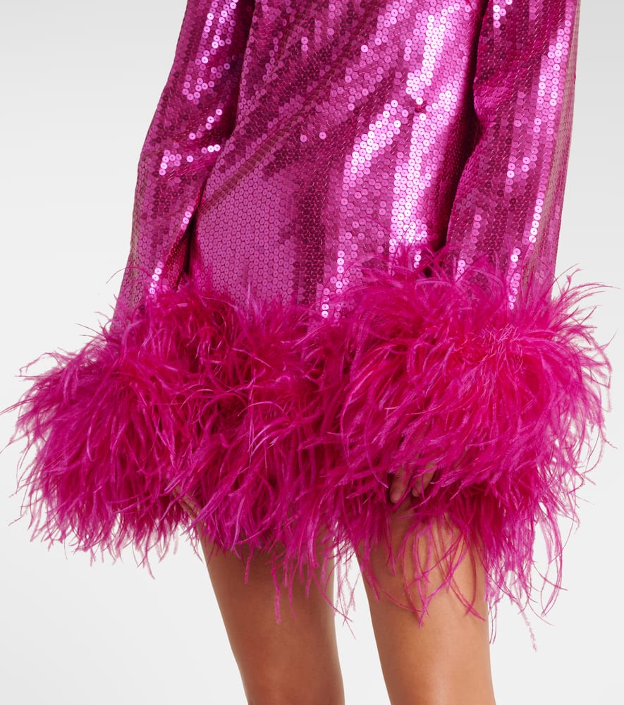 Taller Marmo Gina Sequined Feather-trimmed Minidress In Pink
