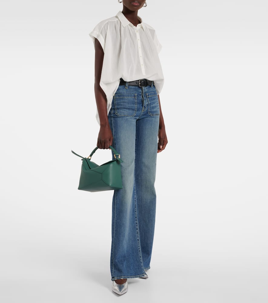 Shop Nili Lotan Normandy Shirred Cotton Blouse In White