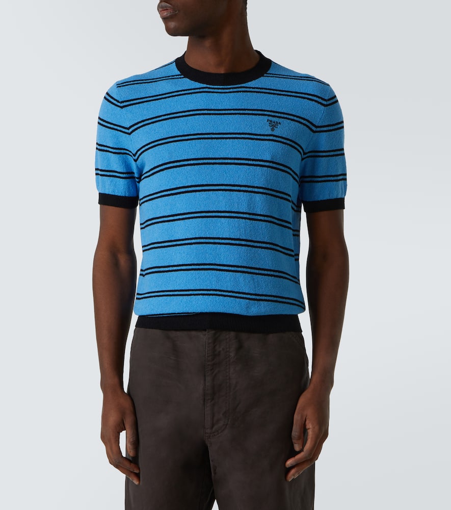 Prada T-shirt Aus Baumwolle Und Seide In Blau