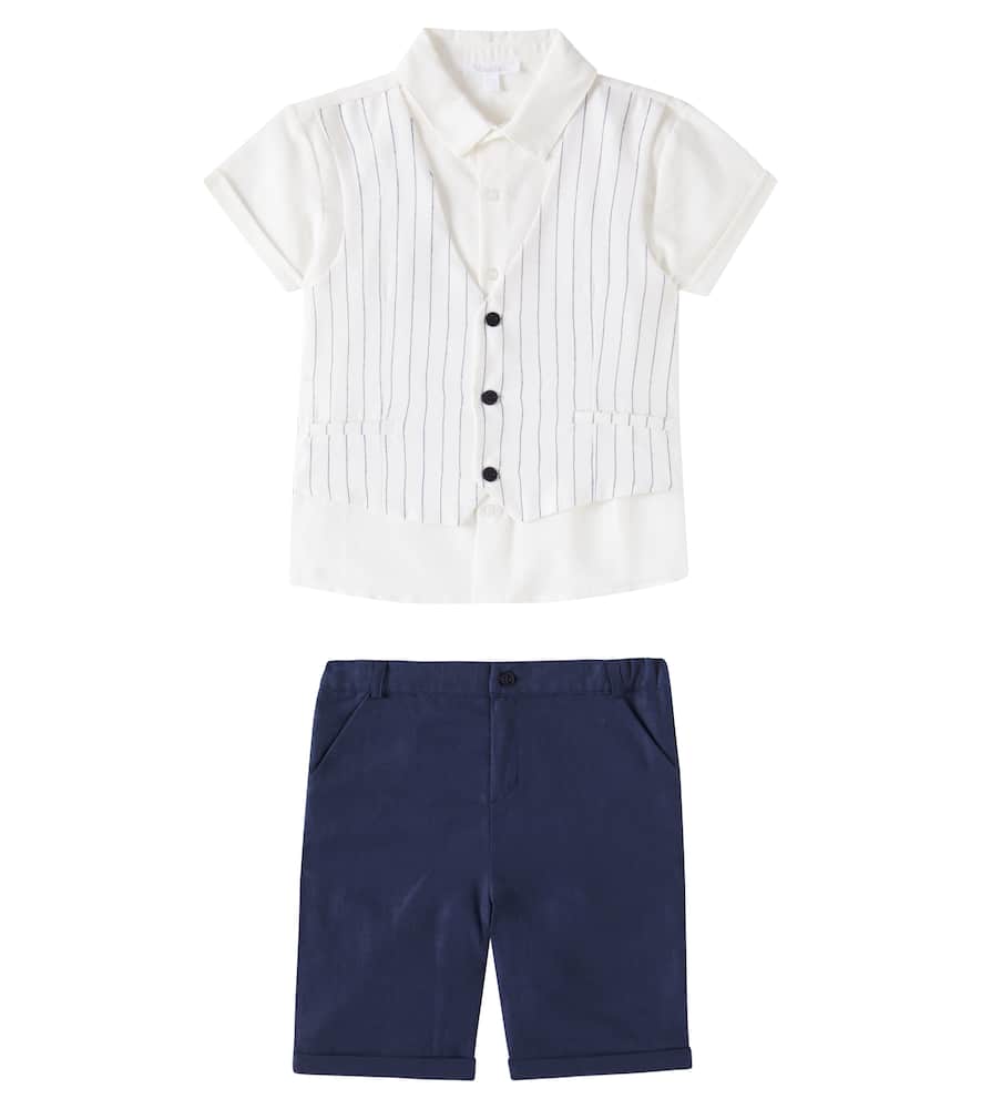 Patachou Linen And Cotton Shirt And Pants Set In Multicoloured