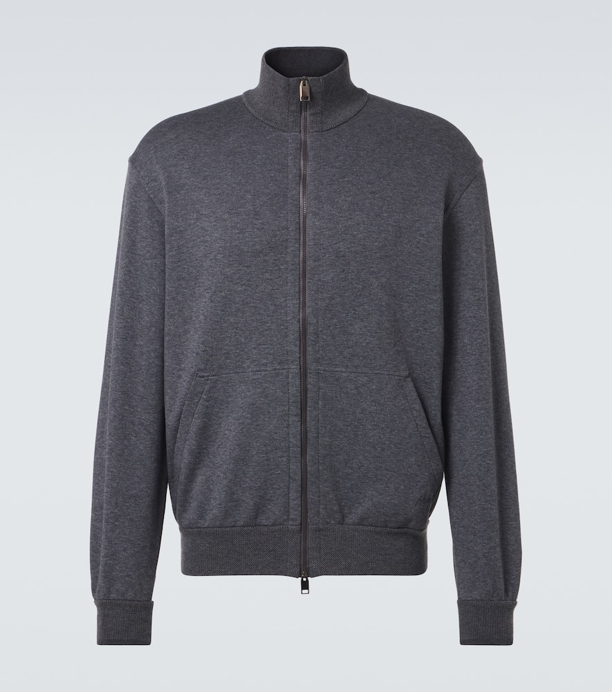 Cotton-blend zip-up sweatshirt