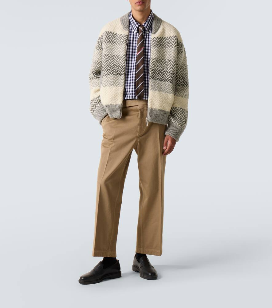 Thom Browne Chevron Striped Wool And Mohair Zip-up Cardigan In Gray