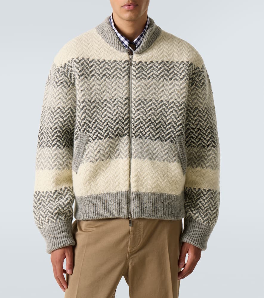 Thom Browne Chevron Striped Wool And Mohair Zip-up Cardigan In Gray