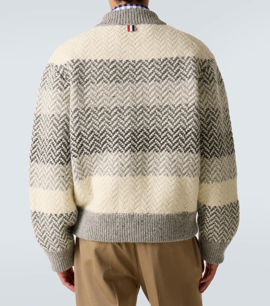 Thom Browne Chevron Striped Wool And Mohair Zip-up Cardigan In Gray