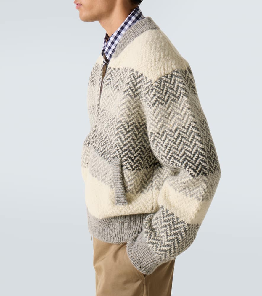 Thom Browne Chevron Striped Wool And Mohair Zip-up Cardigan In Gray