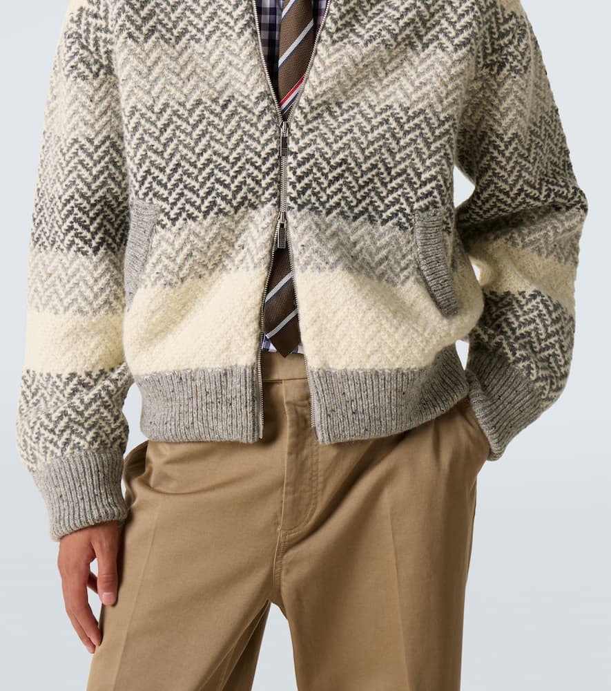 Thom Browne Chevron Striped Wool And Mohair Zip-up Cardigan In Gray