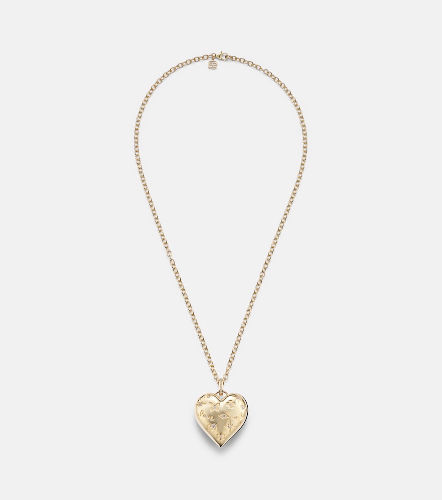 Sydney Evan Puffy Icon Heart 14kt gold pendant with diamonds