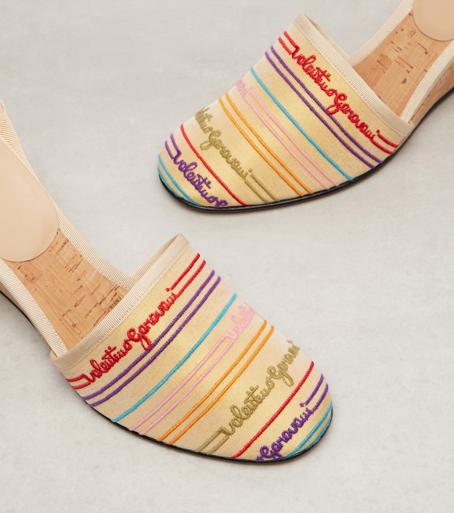 Valentino La Cruisette 75 Tasseled Embroidered Canvas Wedge Sandals In Multi