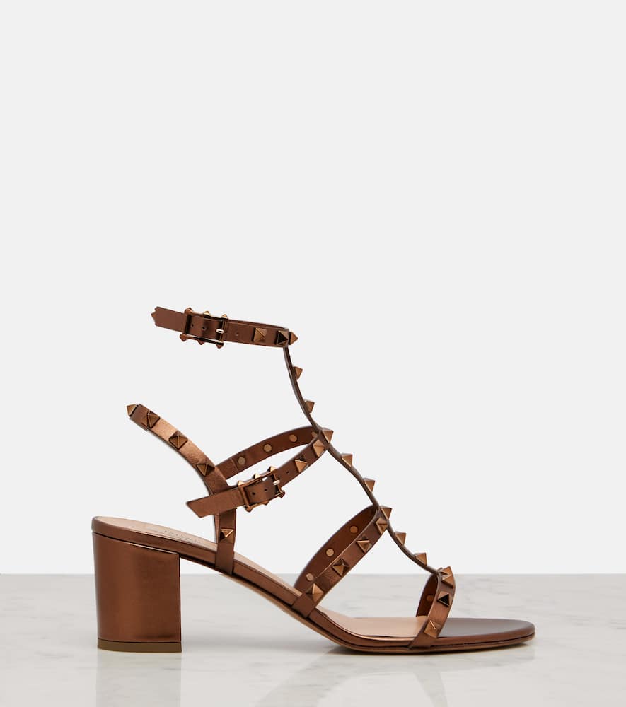Valentino Sandalen Rockstud Aus Metallic-leder In Brown