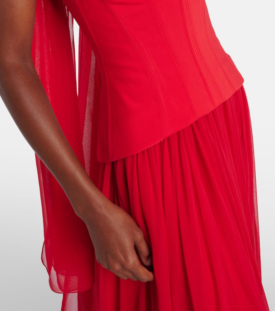 Monique Lhuillier Vermilion Crêpe And Chiffon Corset Gown In Red
