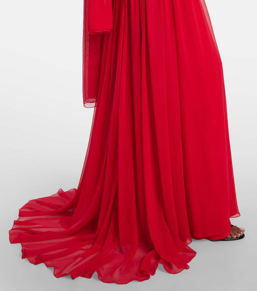 Monique Lhuillier Vermilion Crêpe And Chiffon Corset Gown In Red