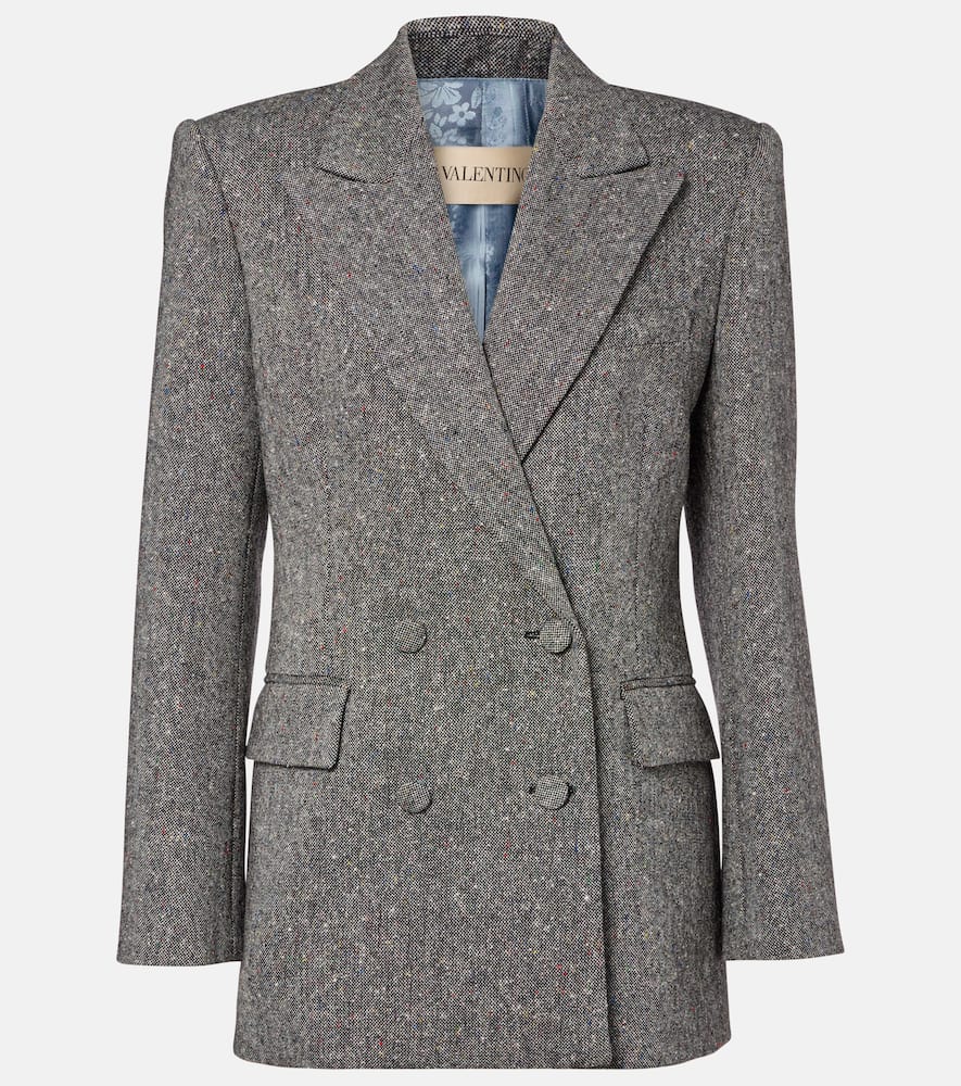 Valentino Double-breasted Natte Buttoned Blazer In Gray