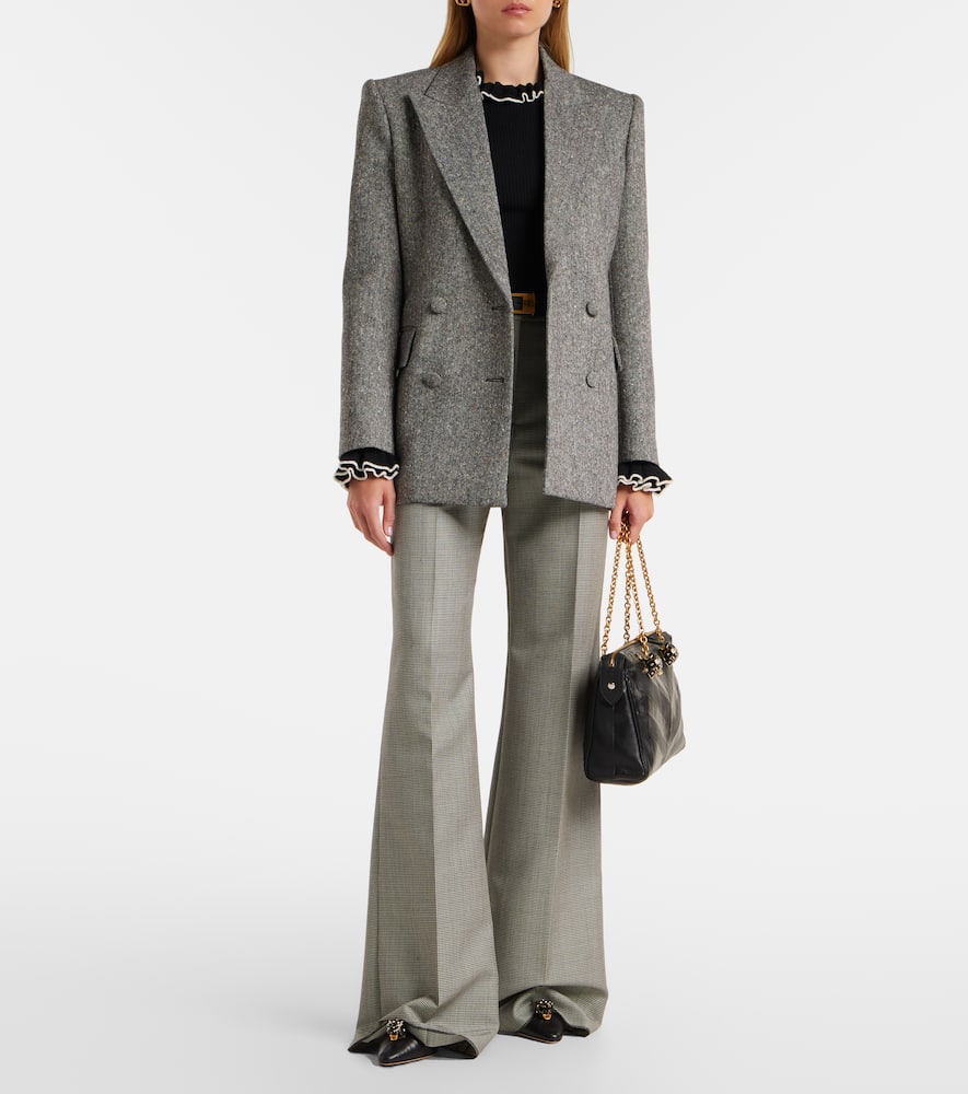 Valentino Double-breasted Natte Buttoned Blazer In Gray