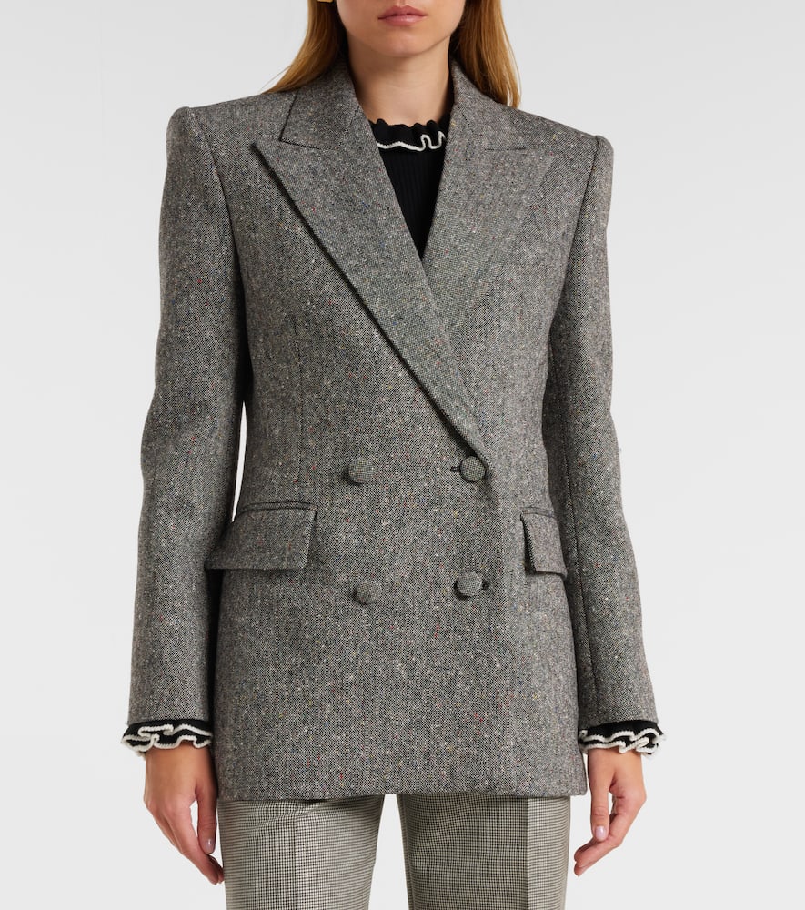 Valentino Double-breasted Natte Buttoned Blazer In Gray