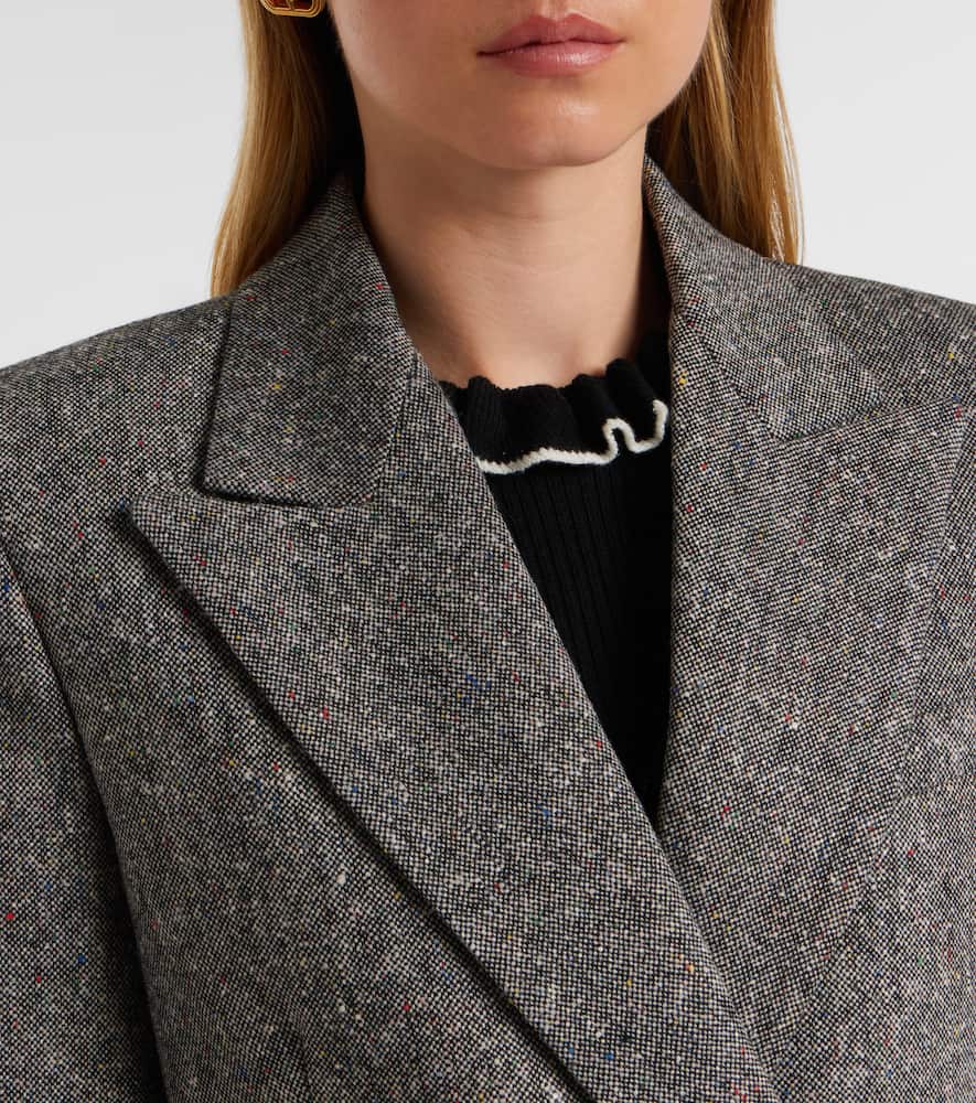 Valentino Double-breasted Natte Buttoned Blazer In Gray