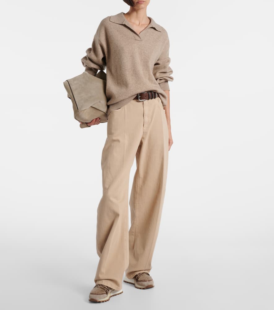 Brunello Cucinelli Shearling-lined Suede Sneakers In Nude