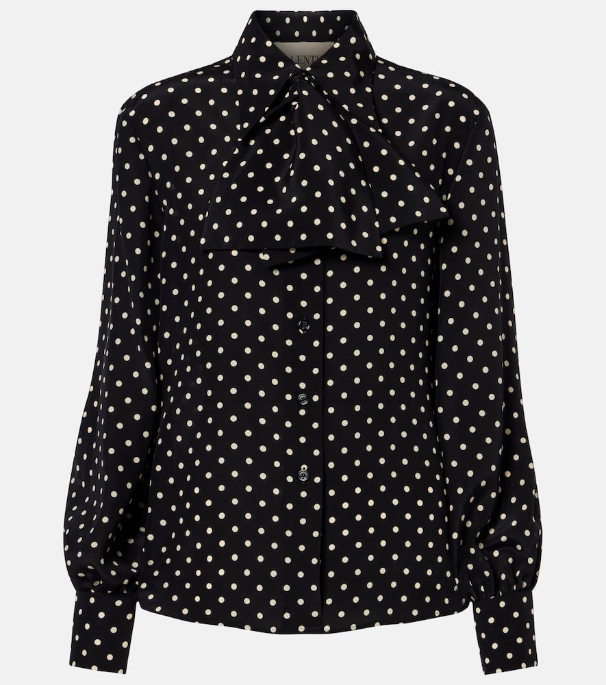 Valentino Bow-detail Polka-dots Silk Shirt In Black