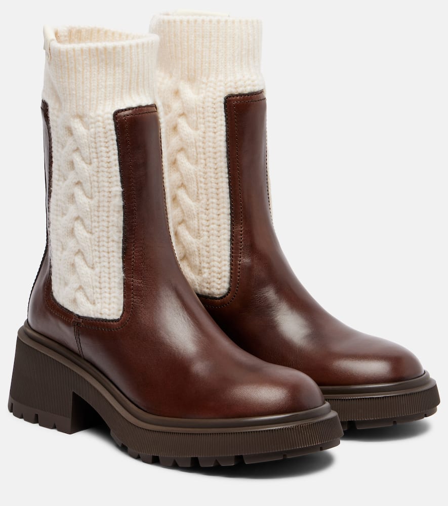 Jimmy Choo Tamia Cable-knit Leather Ankle Boots In Animal Print