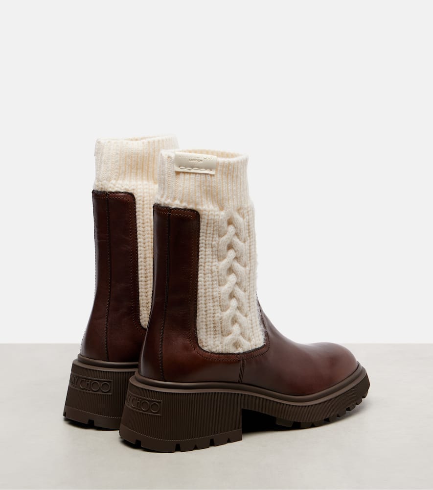 Jimmy Choo Tamia Cable-knit Leather Ankle Boots In Animal Print