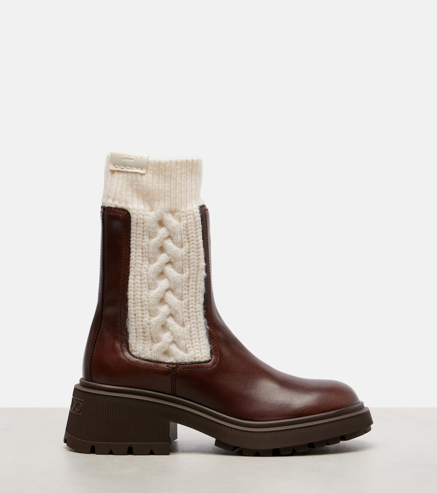 Jimmy Choo Tamia Cable-knit Leather Ankle Boots In Animal Print