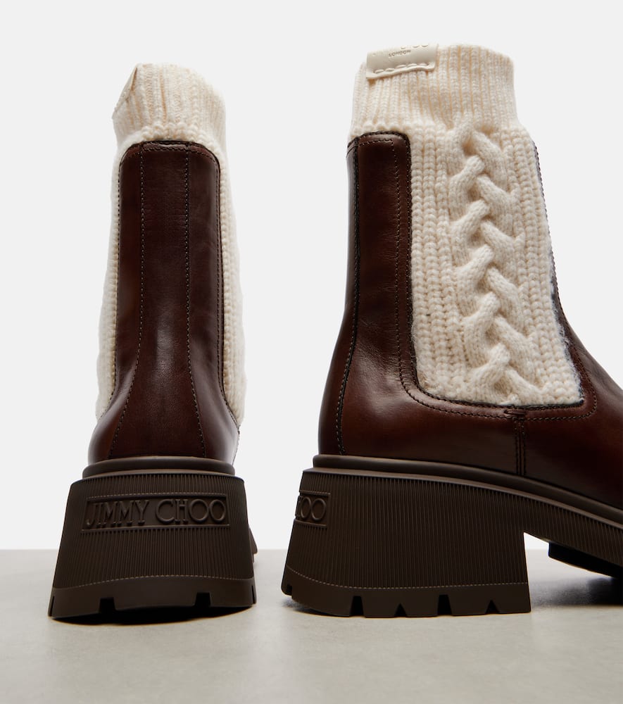 Jimmy Choo Tamia Cable-knit Leather Ankle Boots In Animal Print