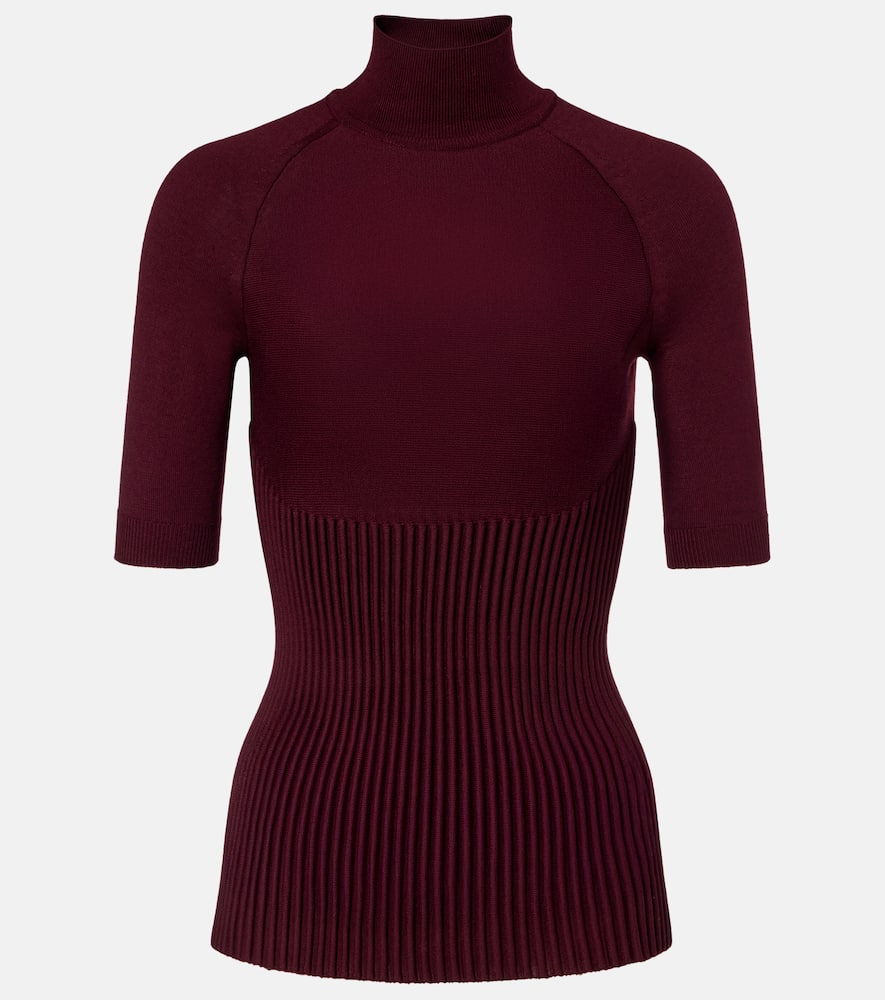 Alaïa Ribbed-knit Wool-blend Top In Burgundy