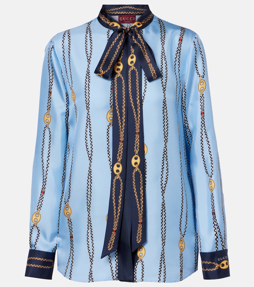 Gucci Printed tie-neck silk twill shirt