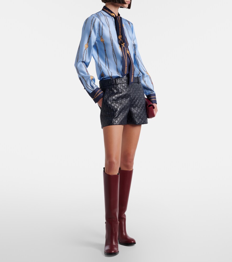 Printed Tie-Neck Silk Twill Shirt