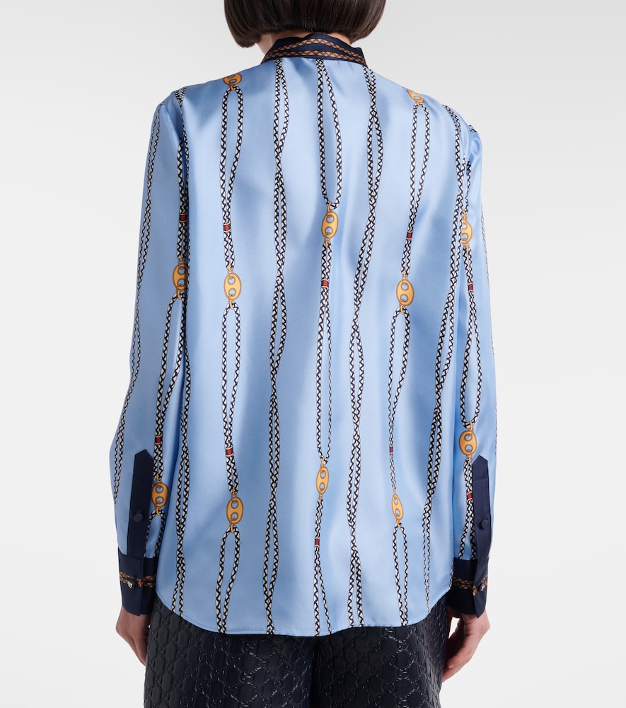 Printed Tie-Neck Silk Twill Shirt