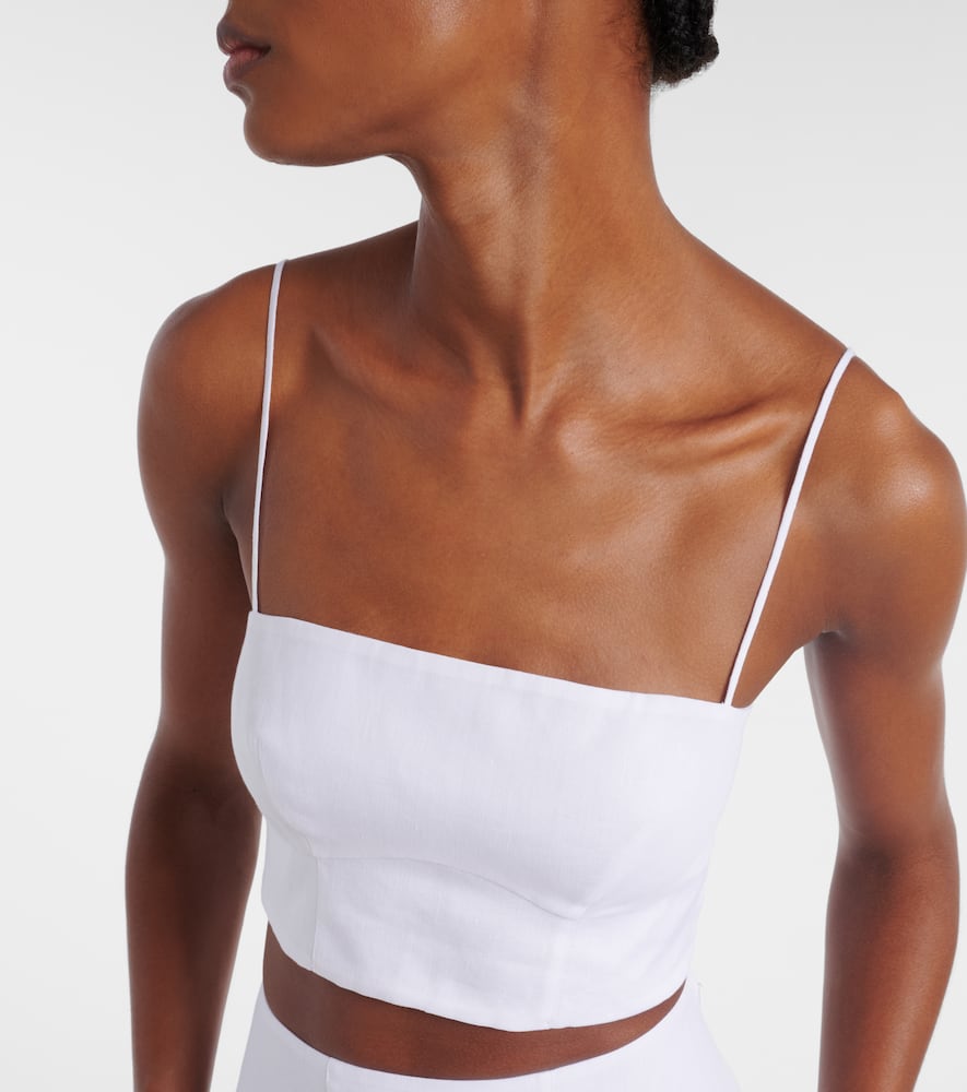 Gabriela Hearst Blazie Cropped Linen Top In White