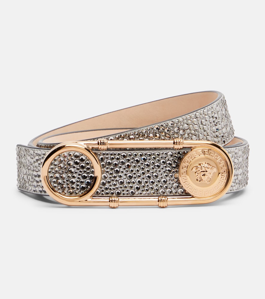 Versace Safety Pin embellished leather belt