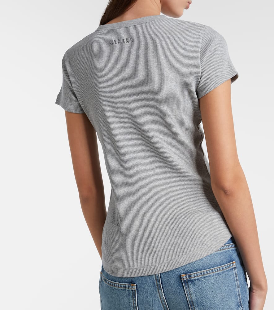 Isabel Marant Taomi Ribbed-knit Cotton Jersey T-shirt In Gray