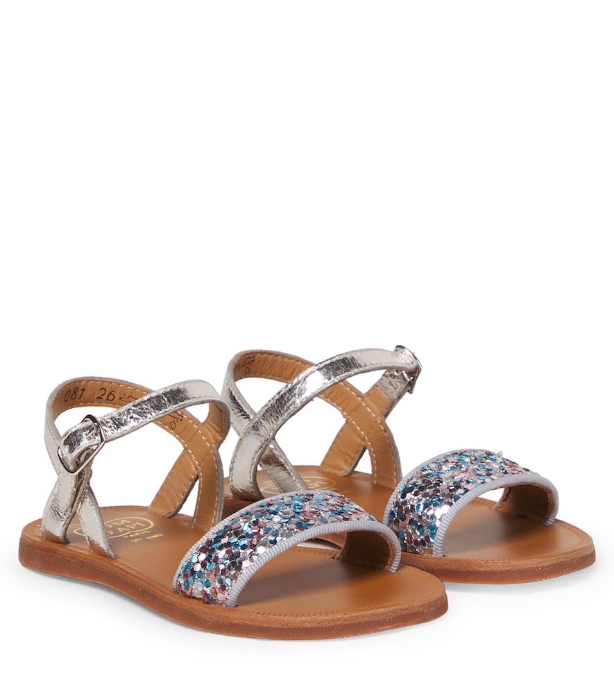 Pom D'api Silver Plagette Buckle Glitter Leather Sandals UK Size 8.5 - Mytheresa